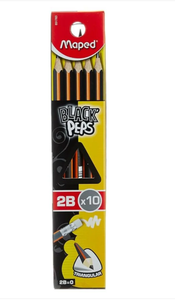 Maped Black Peps 2B Triangular Pencils- Pack of 10