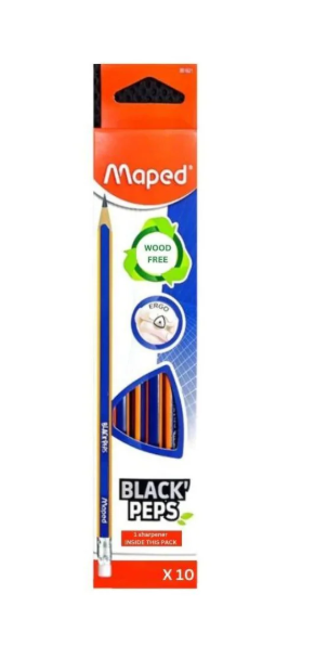 Maped Black Peps Right Dark Graphite Pencils- Pack of 10