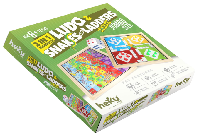Ludo + Snakes & Ladders Wooden Magnetic Board Game 2-Pack - Two Game Set in One Bundle