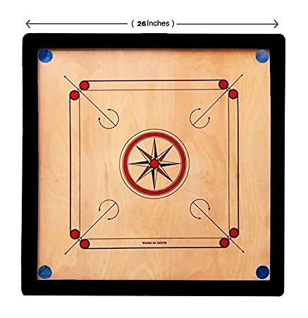 Carrom Board Medium Size 26"x26" inch Glossy Polish with Coin,Stricker, Powder Free